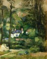Casas en el paisaje verde de Paul Cezanne
